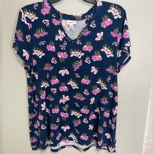LuLaRoe Navy Floral Short Sleeve Top